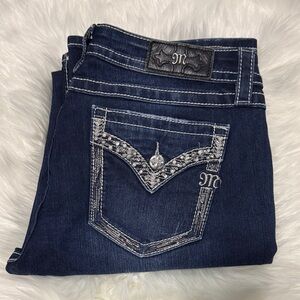 Miss Me dark blue Rhinestone & Pearl bootcut jeans